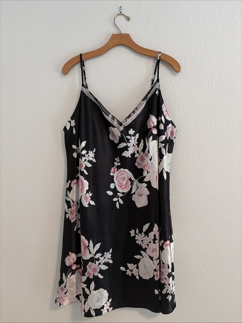 NEW Morgan Taylor Pink Black Flower Print Trim Babydoll Chemise Nightgown XXXL